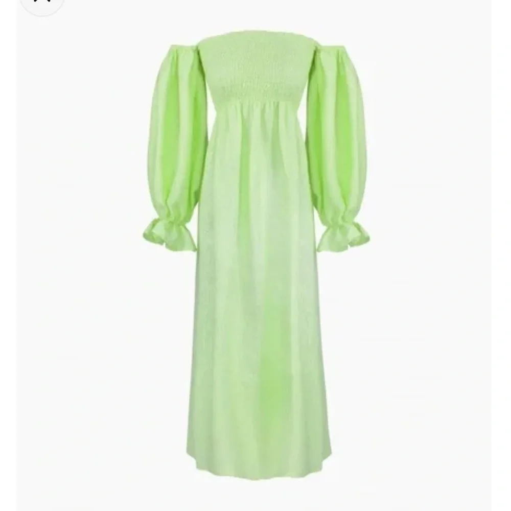 Sleeper Lime Green Off-Shoulder Midi Dress